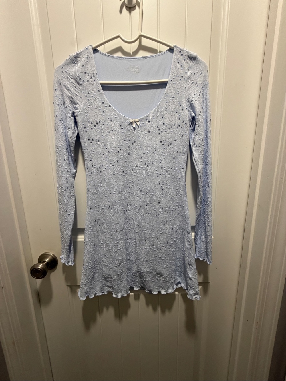 aerie Light Blue Long Sleeve Lace-Overlay Dress
